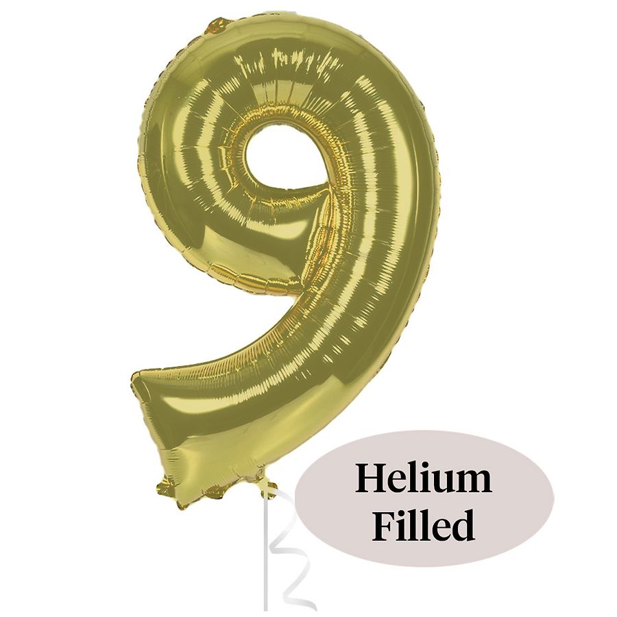 Helium Inflated Foil Balloon Number 9 White Gold 22 x 34 in