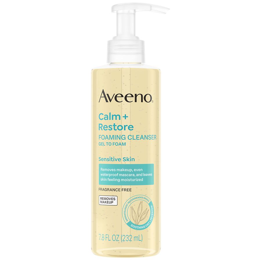 Aveeno Calm + Restore Foaming Cleanser, Gel to Foam, for Sensitive Skin, Fragrance Free