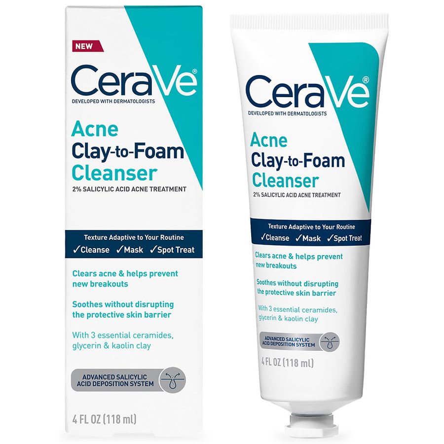 CeraVe 3in1 Acne Clay-to-Foam Facial Cleanser, Mask & Spot