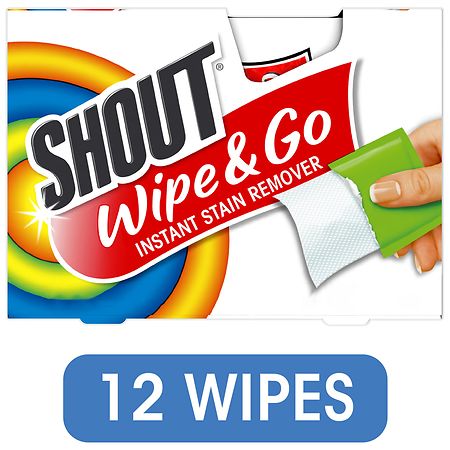 Shout Wipe and Go Instant Stain Remover, for On-The-Go Laundry Stains, 12  Wipes
