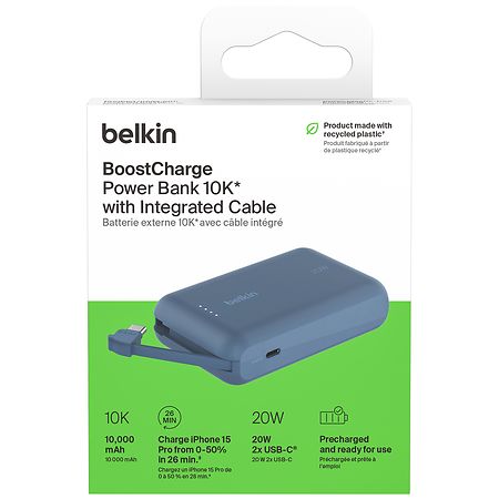 Belkin 20W Powerbank 10K with Integrated USB Cable Blue | Walgreens