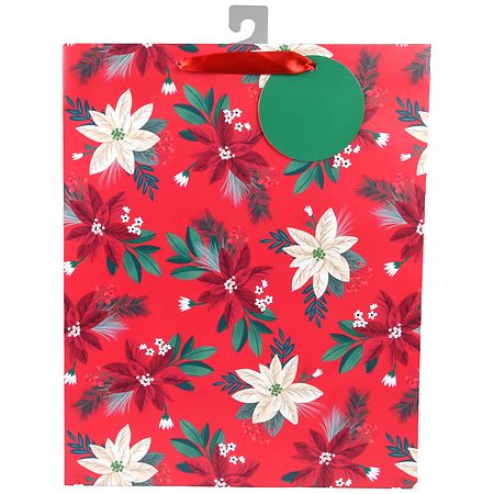 Inspirations from Hallmark Gift Bag, Poinsettia on Red Large