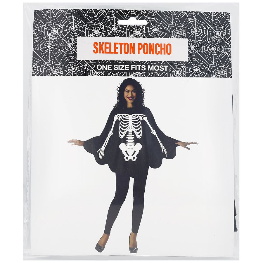 Festive Voice Skeleton Poncho One Size Fits Most