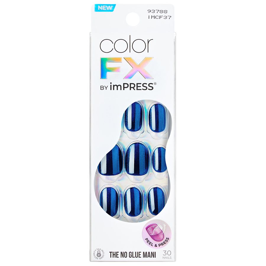 Kiss imPRESS color FX Press On Nails, Short Oval Blue
