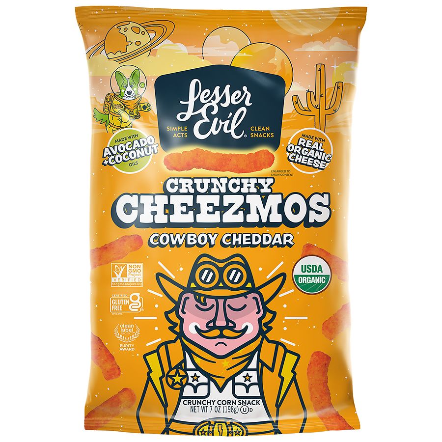 LesserEvil Crunchy Cheezmos Corn Snack Cowboy Cheddar