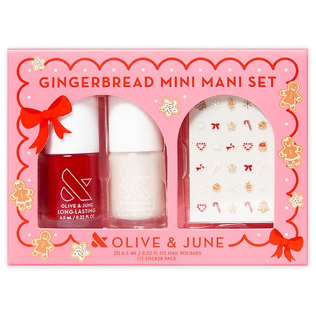 Olive & June Gingerbread Mini Mani Set with Stickers Red/ White