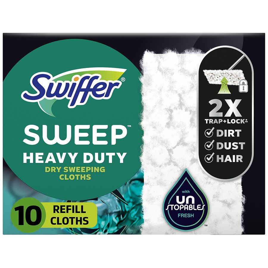 Swiffer Sweep + Mop Dry Pads Refill, Heavy Duty Floor Cleaning Cloths Unscented
