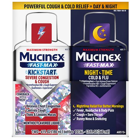 Mucinex Fast-Max Kickstart Severe Congestion & Cough & Nighttime Cold and Flu Medicine for Adults