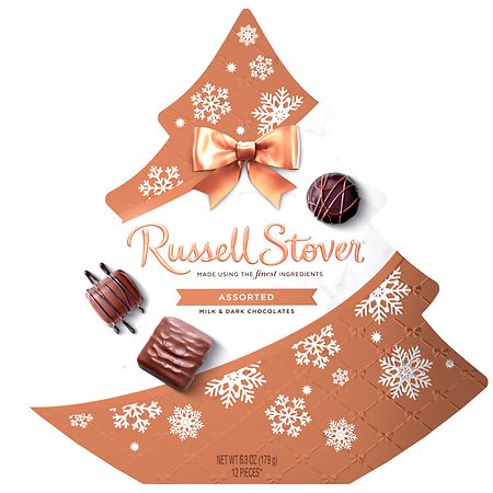 Russell Stover Christmas Assorted Milk & Dark Chocolate Candy Tree-Shaped Gift Box - 6.3 oz