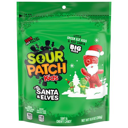 Sour Patch Kids Santa & Elves Soft & Chewy Holiday Candy Redberry & Lime