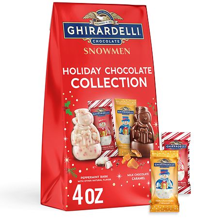 Ghirardelli Holiday Chocolate Snowmen Bag Peppermint Bark & Milk Chocolate Caramel