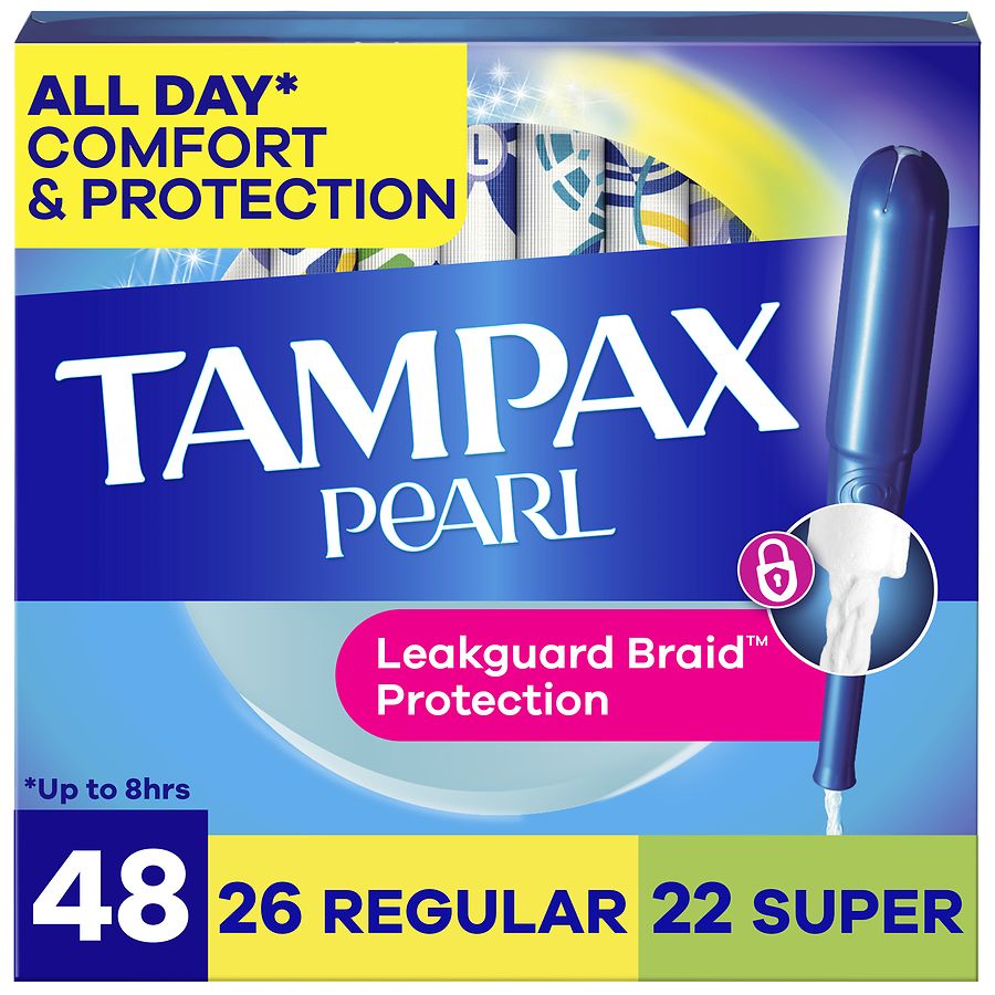 Tampax Pearl Tampons Multipack, with LeakGuard Braid Unscented, Regular/Super Absorbency