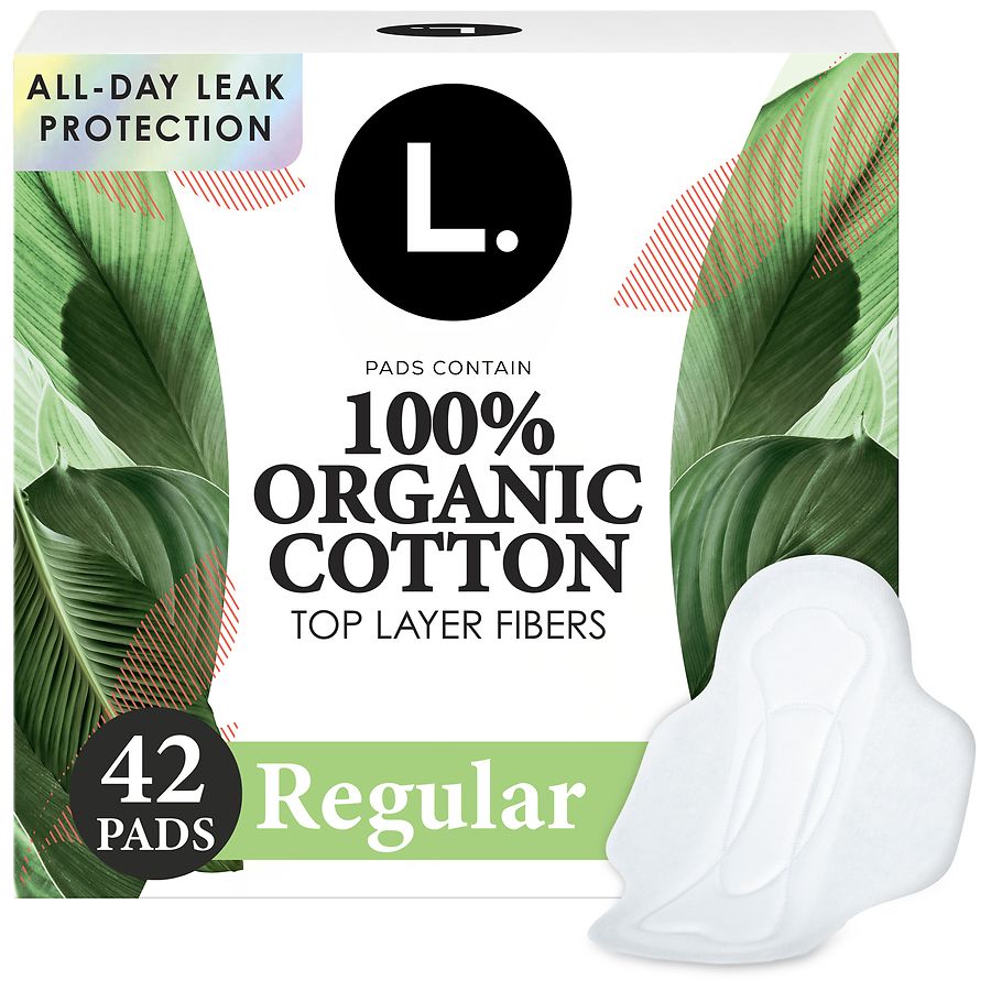 L. Organic Cotton Top Layer Pads with Wings Unscented, Regular
