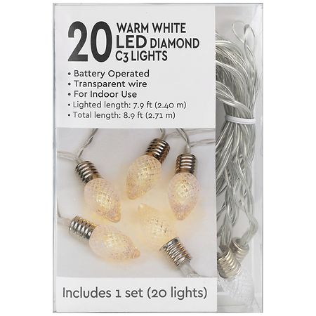 Festive Voice LED Diamond C3 Lights 20 Warm White, Transparent Wire