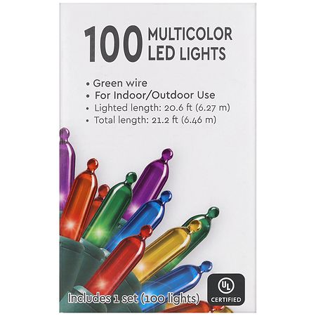 Festive Voice LED Lights 100 Multicolor, Green Wire
