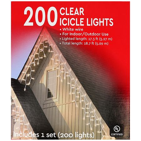 Festive Voice Icicle Lights 200 Clear, White Wire