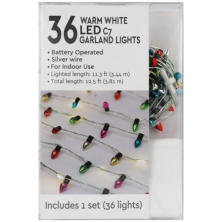 Festive Voice LED C7 Garland Lights 36 Warm White, Silver Wire