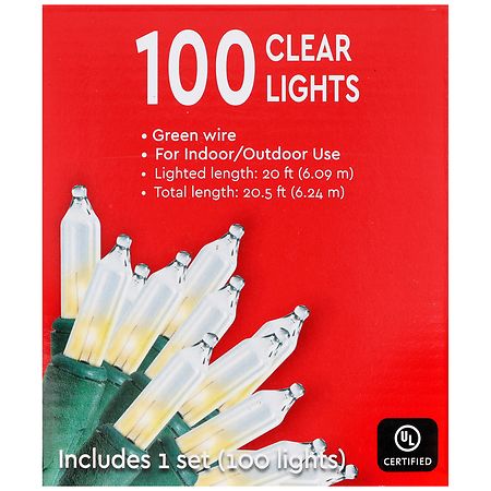 Festive Voice Lights 100 Clear, Green Wire