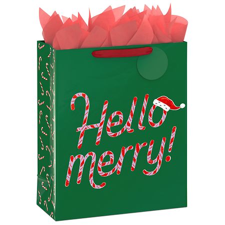 Hallmark Christmas Gift Bag With Tissue Paper (Hello Merry on Green) - 1.0 ea