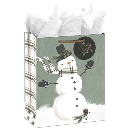 Hallmark Holiday Gift Bag With Tissue Paper (Snowman On Sage) - 1.0 ea