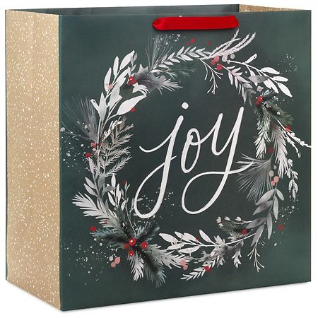 Hallmark Holiday Gift Bag (Joy Wreath On Dark Sage) - 1.0 ea