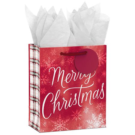 Hallmark Christmas Gift Bag With Tissue Paper (Watercolor Snowflakes On Red)