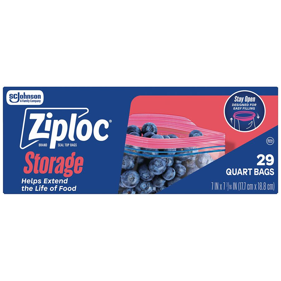 Ziploc Storage Bags, Stay Open Designed for Easy Filling Quart