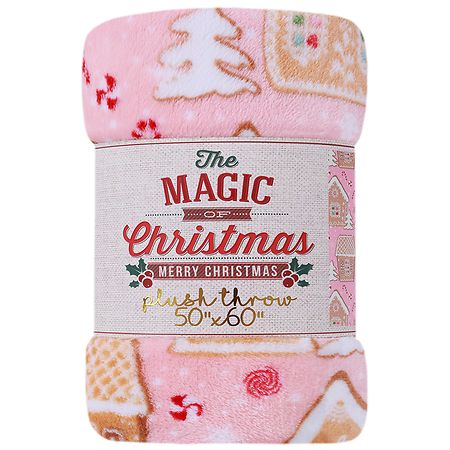 Crest Mills Christmas Printed Plush Throw Gingerbread Cookies