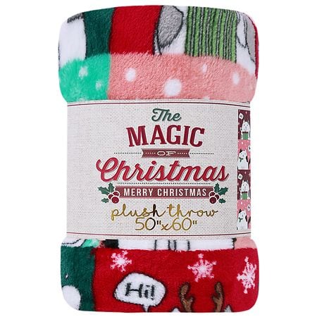 Crest Mills Christmas Printed Plush Throws Xmas Kitty Quilt