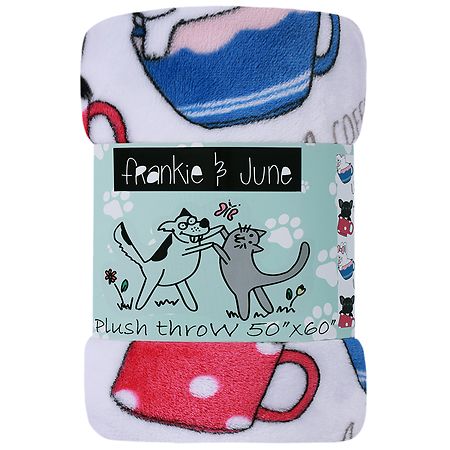 Crest Mills Frankie & June Printed Plush Throws Frenchies in Cups