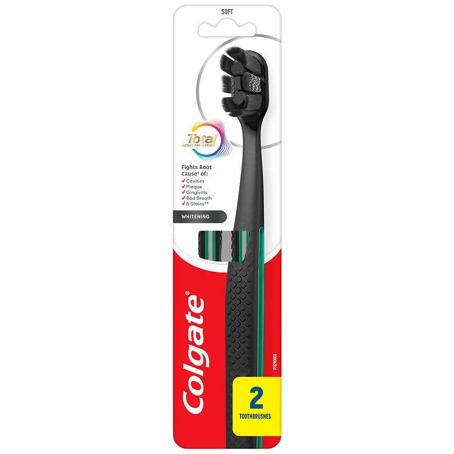 Colgate Total Active Prevention Soft Bristle Whitening Toothbrushes Black