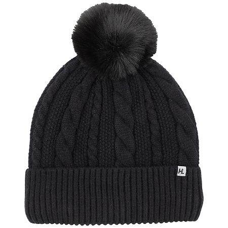 Heat Logic Cable Pom Beanie with Cozy Sherpa Lining Black | Walgreens