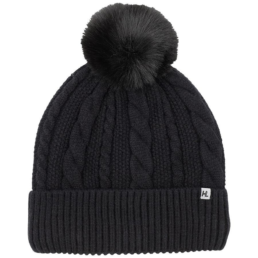 Heat Logic Cable Pom Beanie with Cozy Sherpa Lining Black | Walgreens
