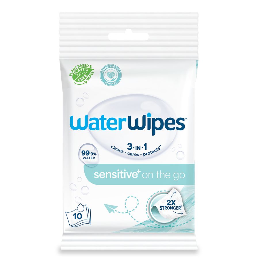 WaterWipes Sensitive On The Go, 99.9% Water, Hypoallergenic Wet Wipes Unscented