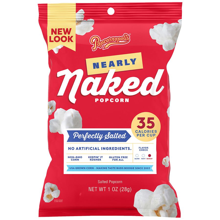 Popcornopolis Nearly Naked Perfectly Salted Bag, Salt Flavored Better-For-You Popcorn