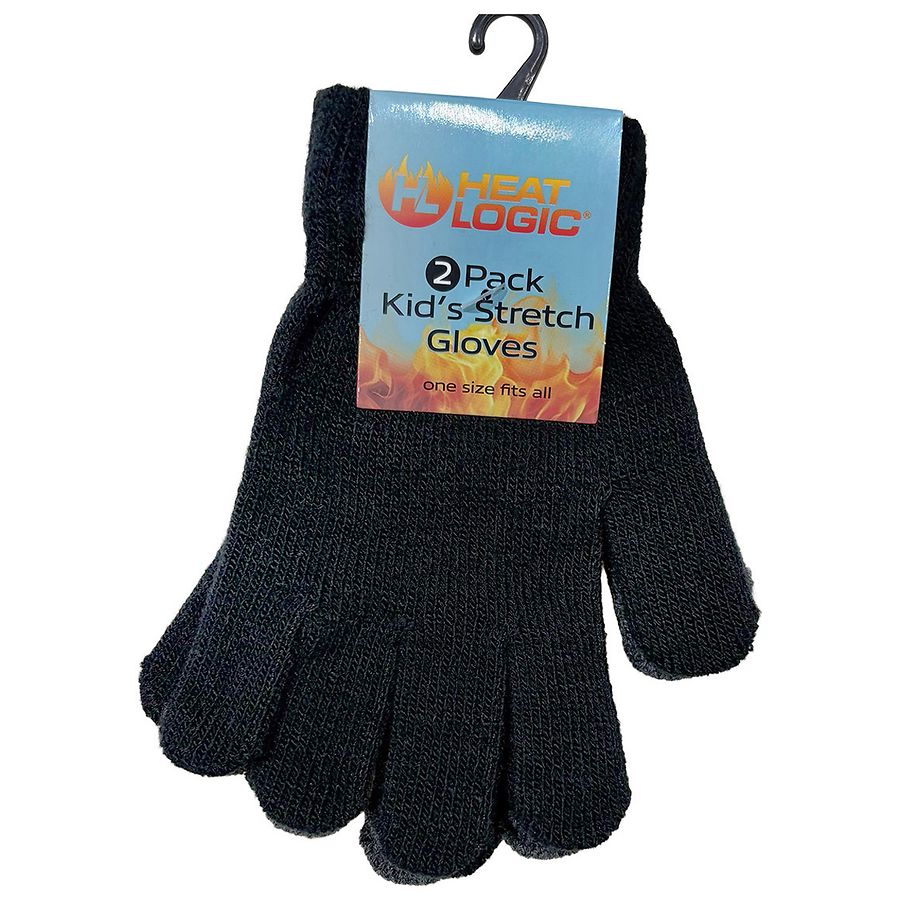 Heat Logic Gloves Kid's Stretch Knit Gloves Black/Charcoal | Walgreens