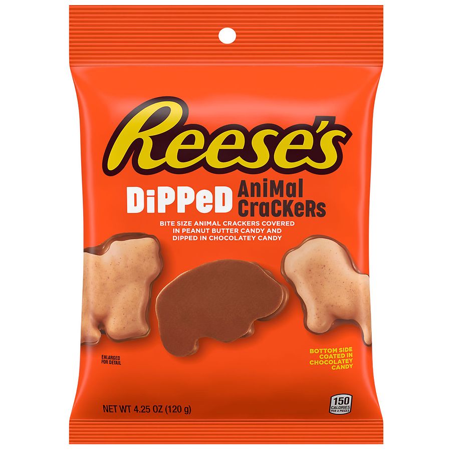REESE'S Chocolate & Peanut Butter Dipped Animal Crackers Candy Bag