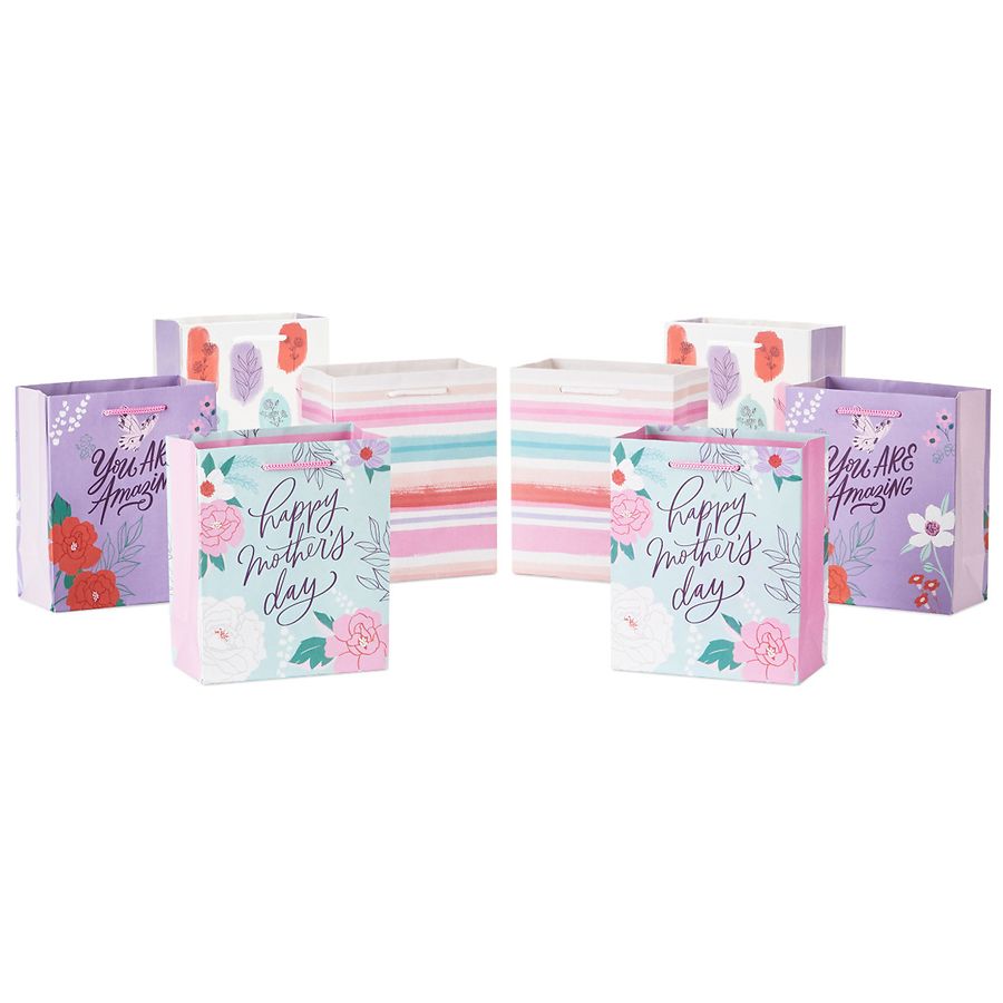 Hallmark 2-Pack Assorted Small Gift Bag Bundle Stripes and Botanicals
