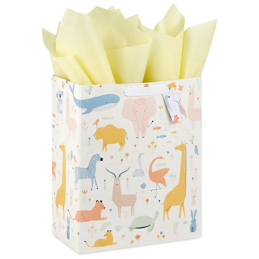 Hallmark Large Gift Bag With Tissue Paper (Pastel Animals on White)