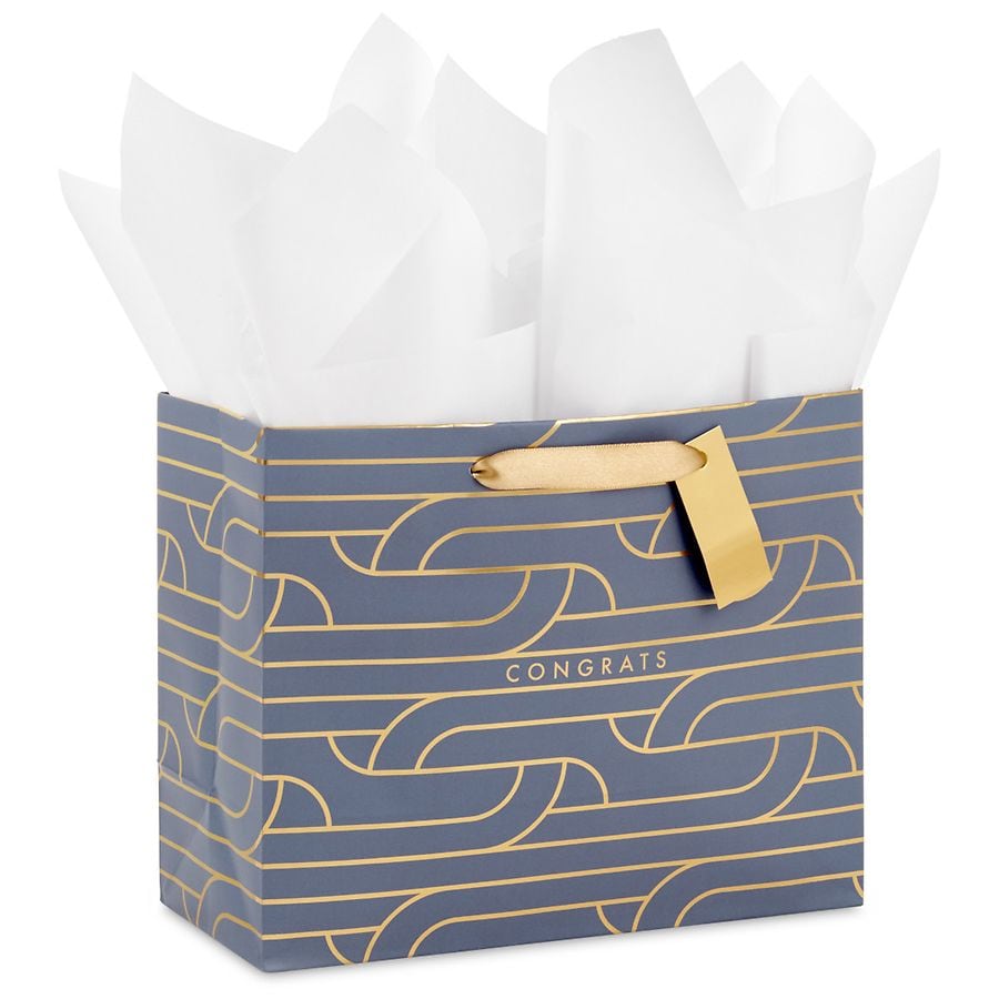 Hallmark Medium Gift Bag With Tissue Paper (Gold Art Deco Congrats on Gray)
