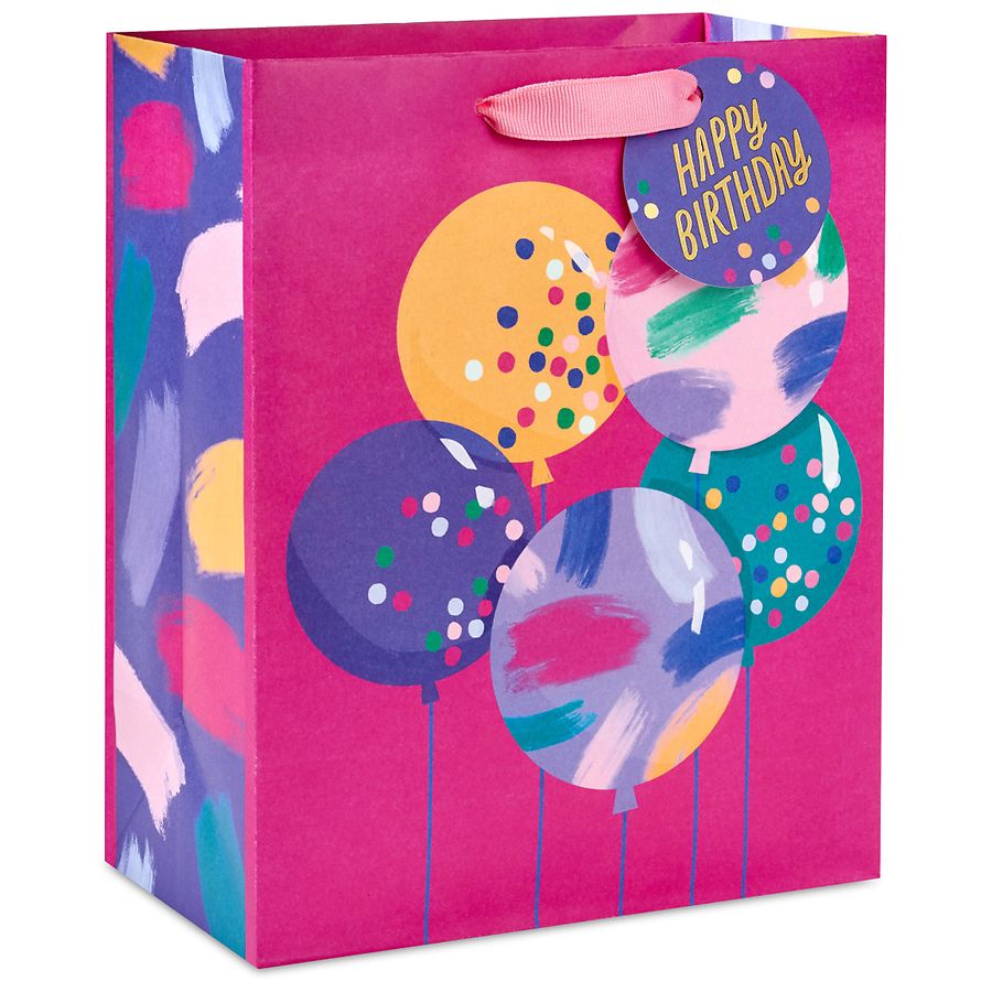 Hallmark Medium Birthday Gift Bag (Bright Balloons on Fuchsia)