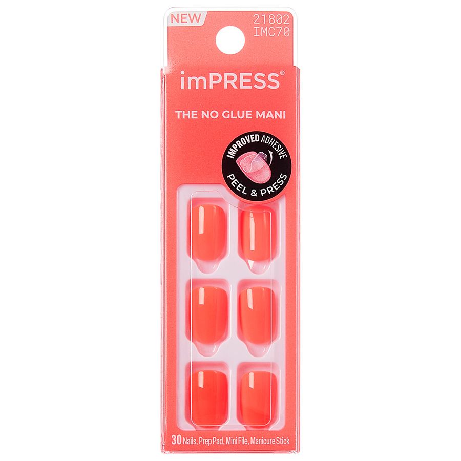 Kiss imPRESS Color Press-On Nails Short Squoval Happier Vibes Orange