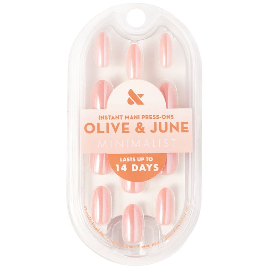 Olive & June Minimalist Instant Mani Press-On Nails Medium Oval Bubble-Gum Chrome