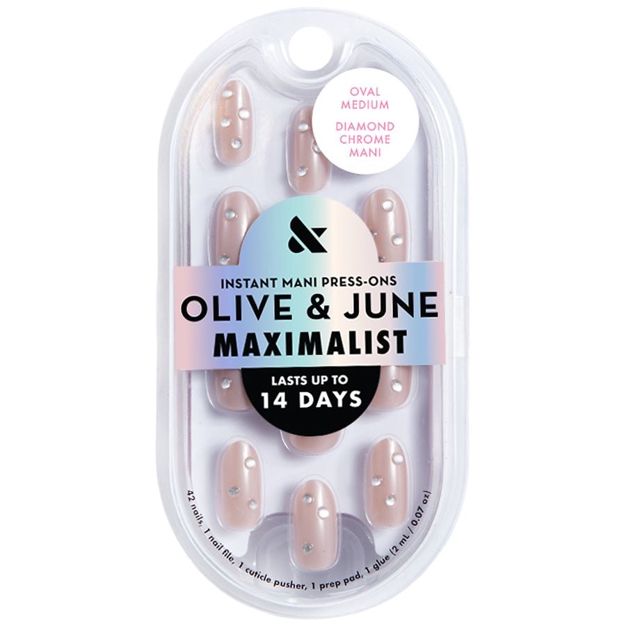 Olive & June Maximalist Instant Mani Press-On Nails Medium Oval Diamond Chrome