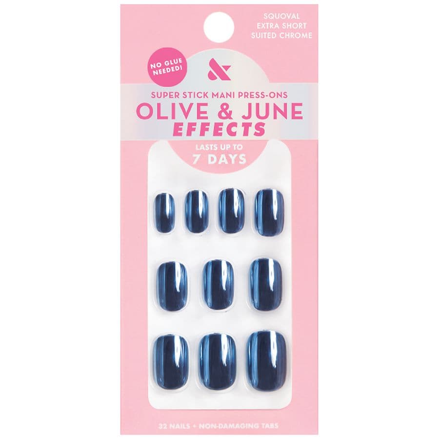 Olive & June Effects Super Stick Mani Press-Ons Squoval Extra Short Suited Chrome