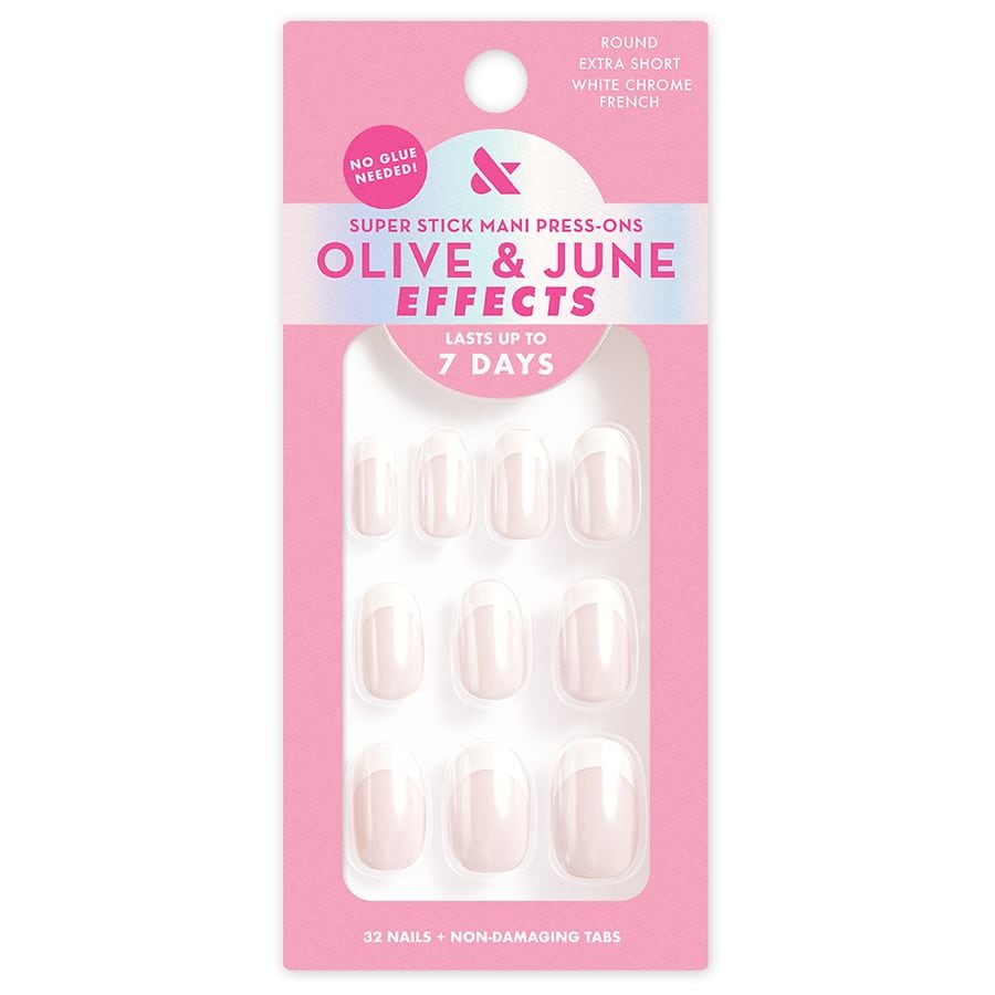 Olive & June Effects Super Stick Mani Press-Ons Round Extra Short White Chrome French