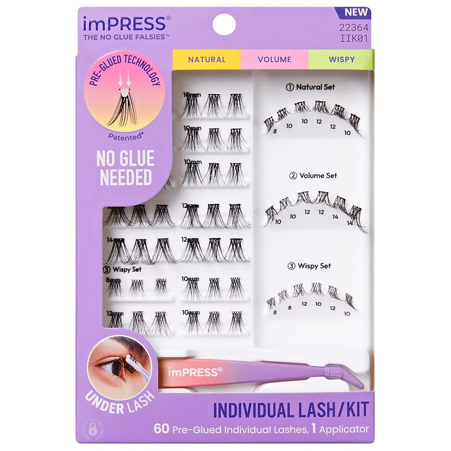 Kiss imPRESS Individual Lash Kit, Natural/Volume/Wispy