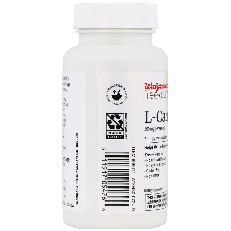 l carnitine walgreens Walgreens Free & Pure L-Carnitine 500 mg Capsules