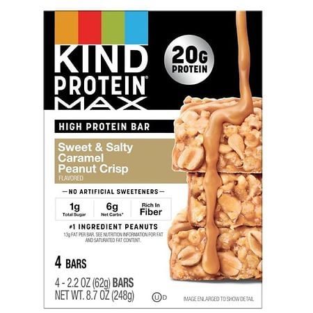KIND Protein Max High Protein Snack Bar Sweet & Salty Caramel Peanut Crisp - 2.2 oz x 4 pack