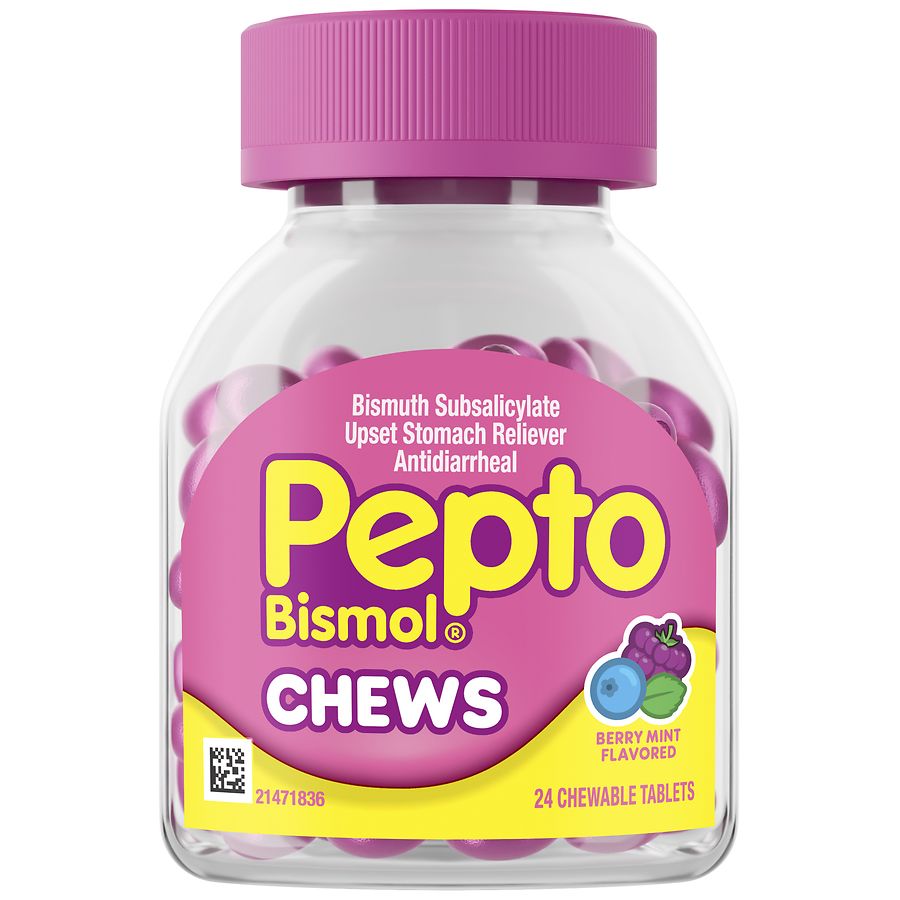 Pepto-Bismol Chews, Fast 5-Symptom Stomach Relief, Tablets Berry Mint